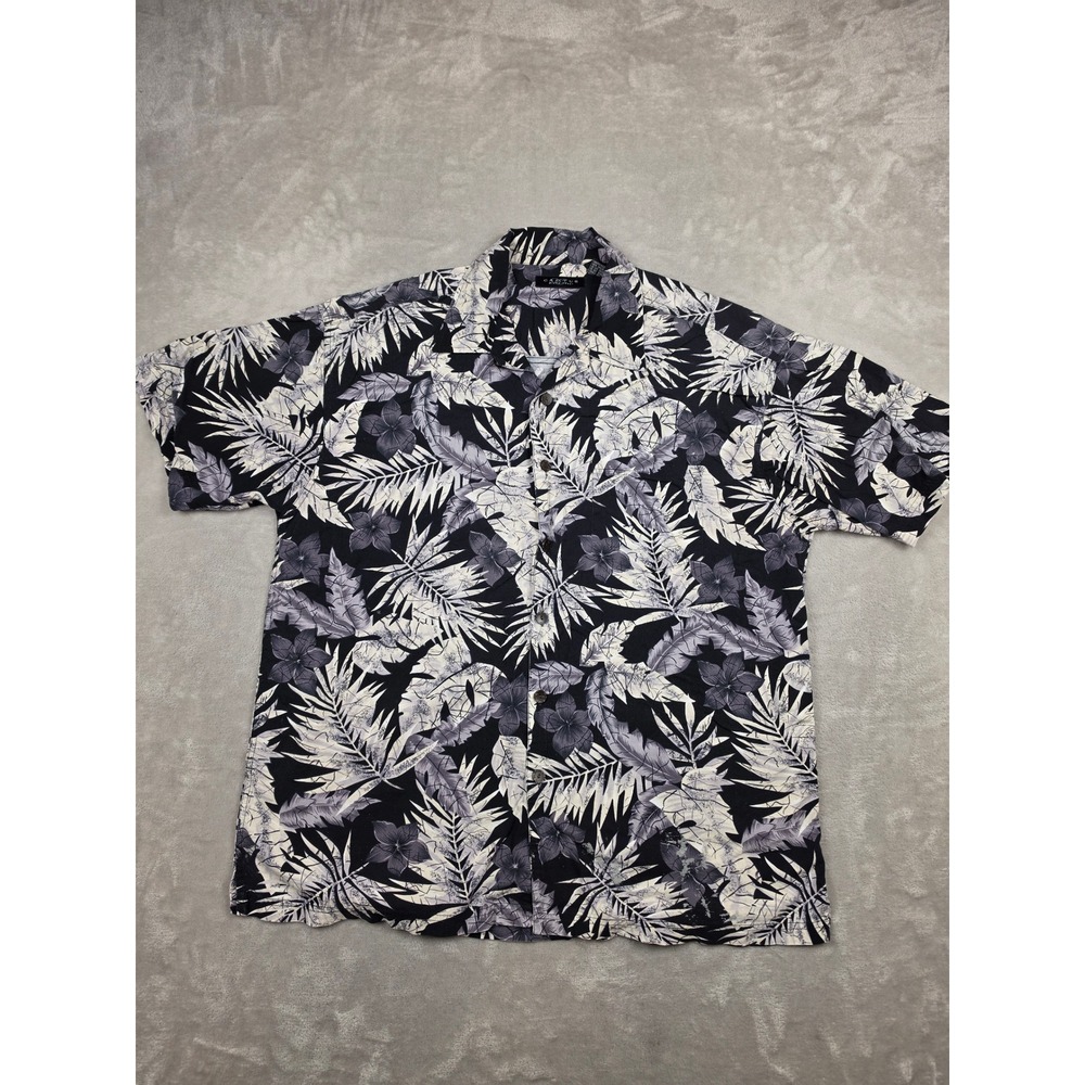 Cactus Black Label Button Up Mens XXL Black Tropical Floral Cotton Rayon Shirt